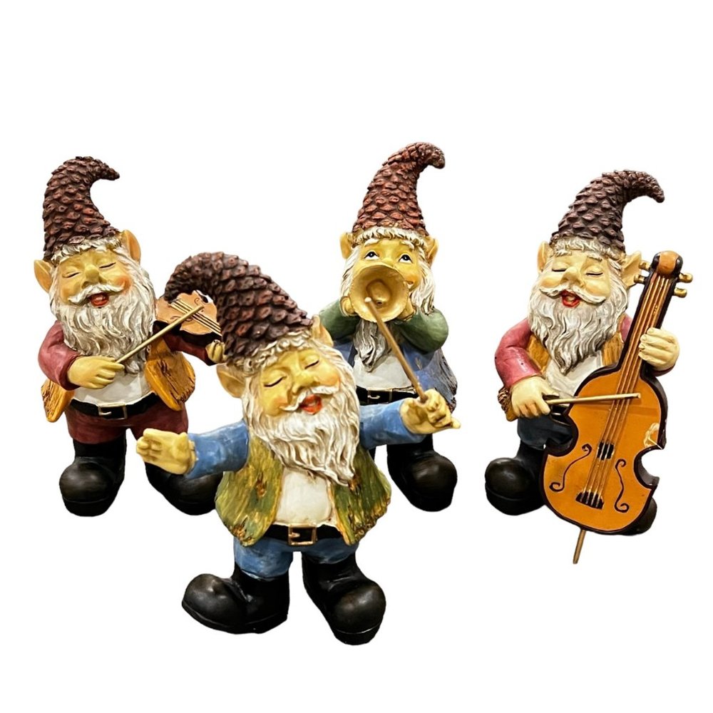 4 Elf Gnome Figurines Musicians Band WMG 2010 8"